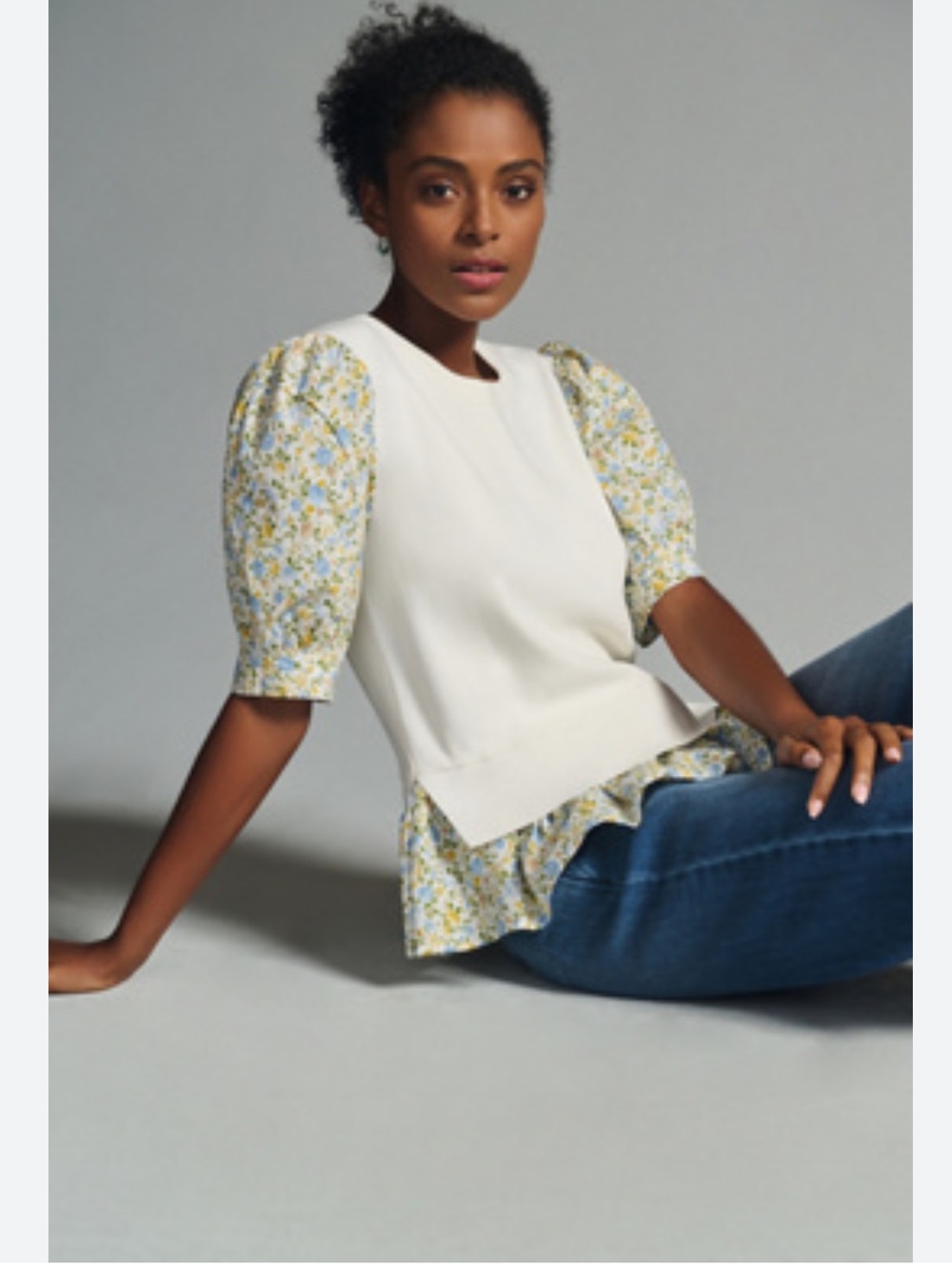 Anthropologie Layered Poplin Sleeve Sweater